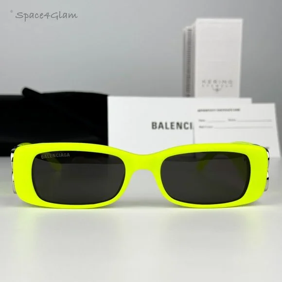 NEW Balenciaga BB0096S 008 Yellow Silver Logo Grey Rectangle  display picture 3